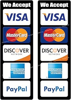 (2 pcs) We Accept Credit Card & Mobile Payment Service (8.00 x 2.70 inch) POS Cashier Signs Waterproof Stickers Compatible for Visa, MasterCard, Discover, AmEx, (PayPal Compatible)