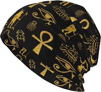 Ankh Cross Skull Cap Ancient Egyptian Warm Knit Hat Slouchy Beanie Hats Headwear Gift for Men Women