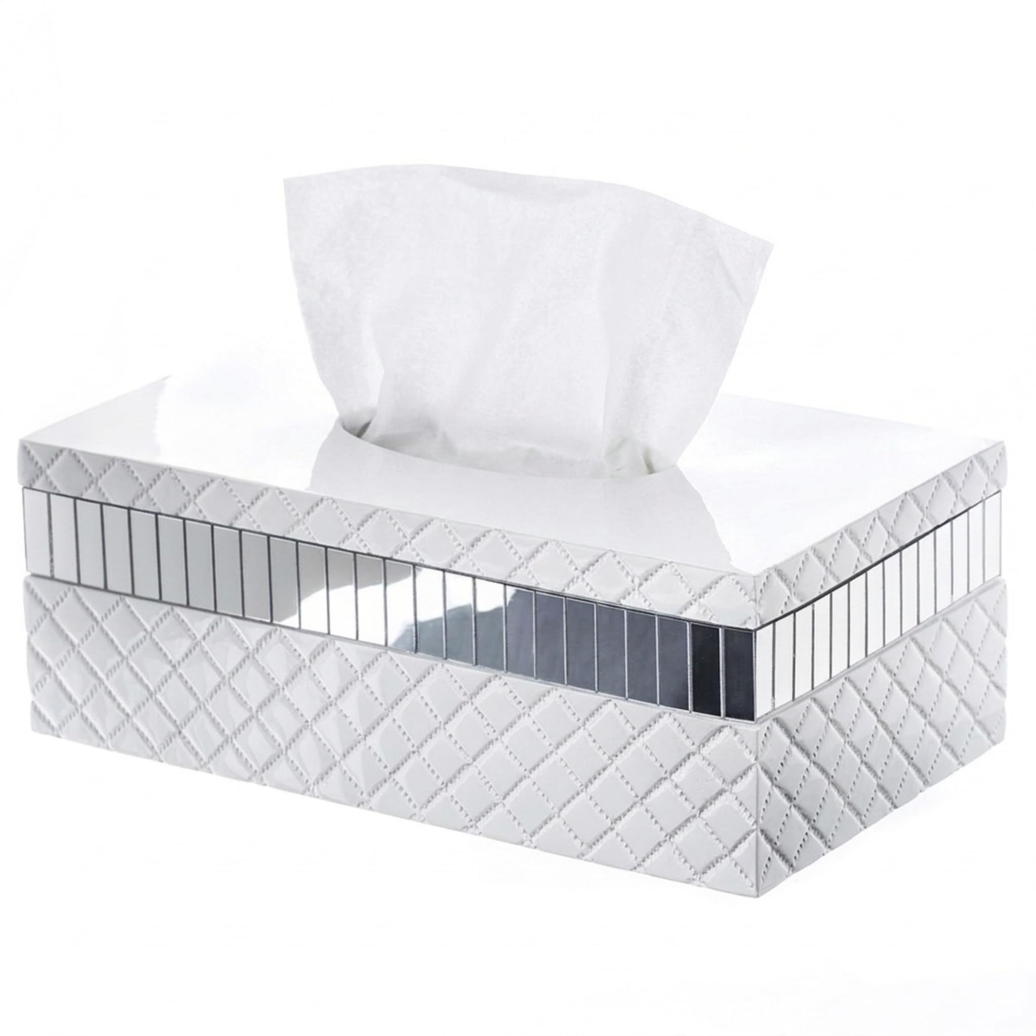 Creative Scents Quilted Mirror Rectangle Tissue Box Cover - White Tissue Box Holder Rectangular for Bathroom with Durable Bottom Slider - Tissue holders Decorative White Bathroom Accessories and Decor