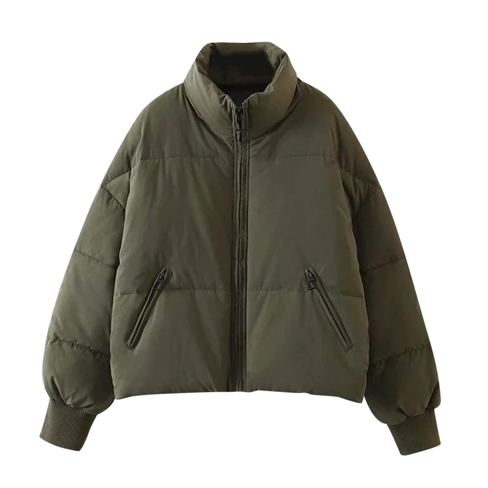 Veste matelassée pour femme - Courte et chaude - Veste d'hiver à col montant - Coupe slim - Manteau d'hiver baggy avec fermeture éclair - Couleur unie - Pour l'hiver