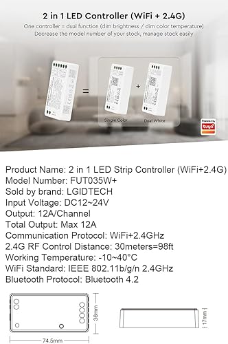 Miniatura 2 de LGIDTECH FUT035W+ Miboxer 2 en 1 controlador de tira LED WiFi+2.4G, control de aplicación para teléfono inteligente directamente, compatible con