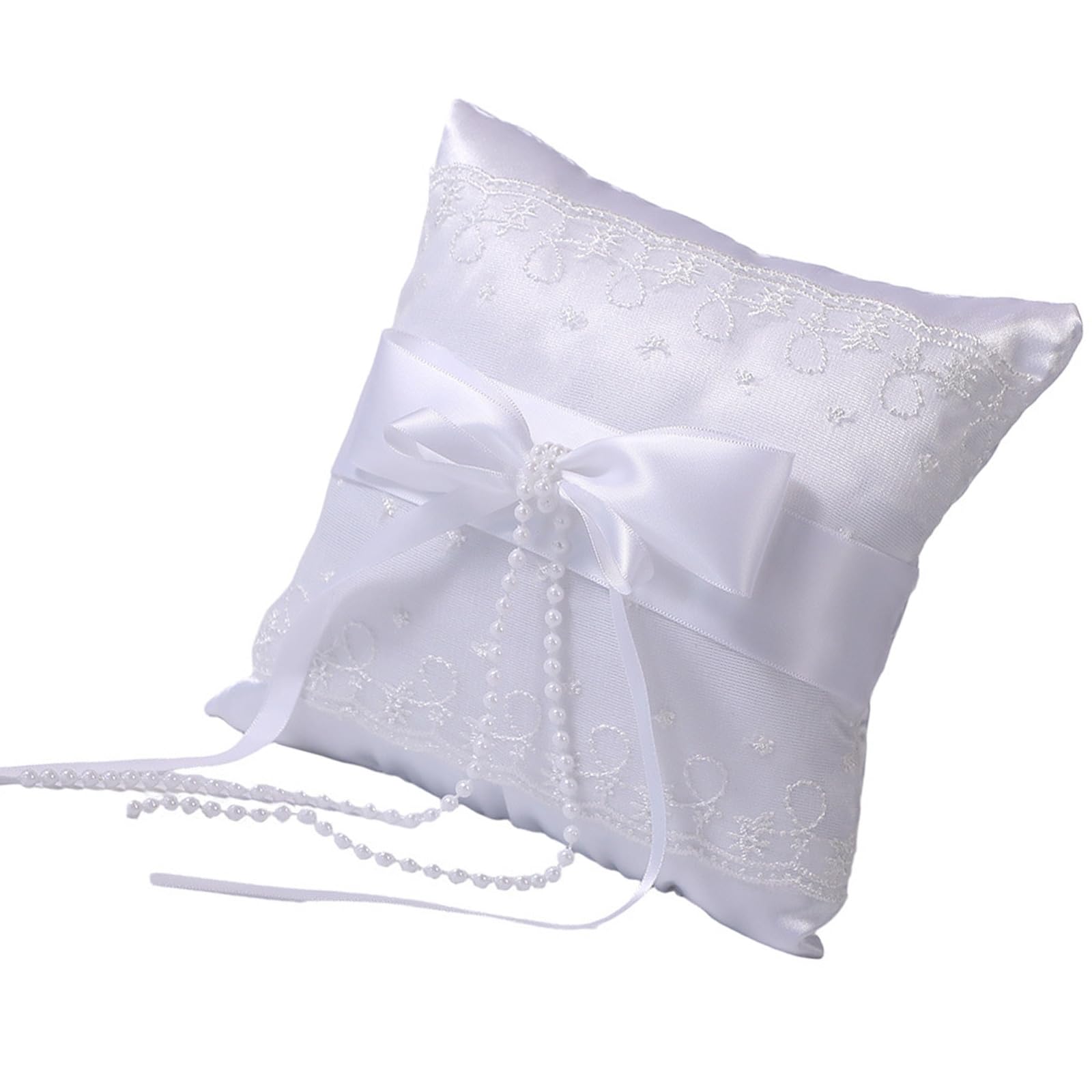Meiliyizu Rings Bearer Pillow Soft Cushion Bows Rhinestones Studded for Bridal & Banquets Rings Embroidered Wedding Holder