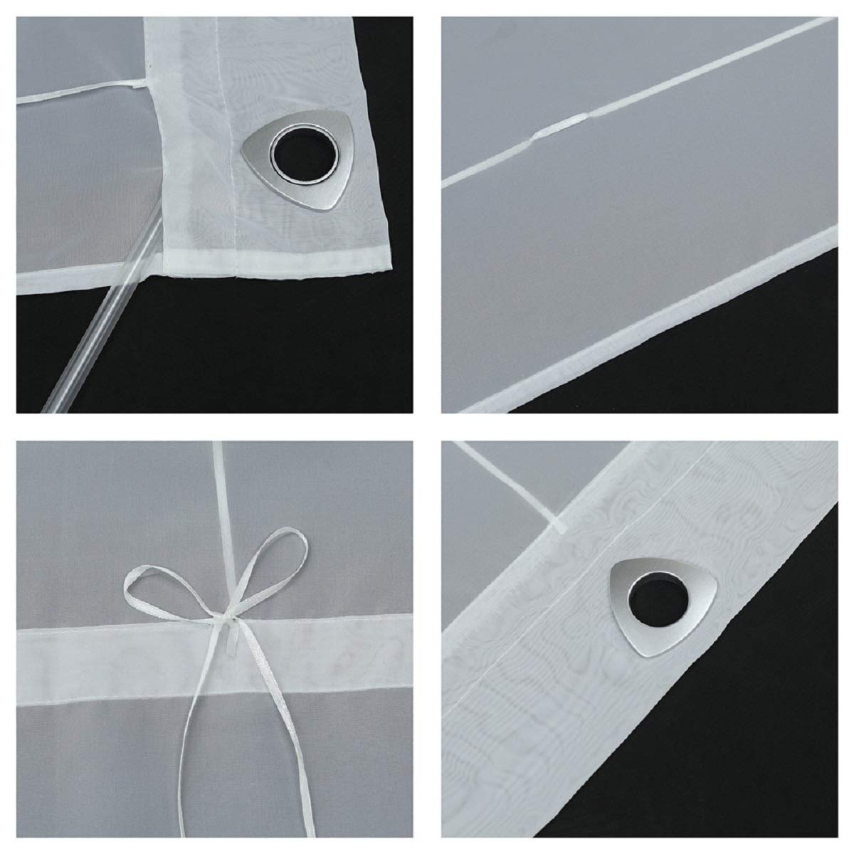 ESLIR Tenda a pacchetto senza foratura, con ganci a U, in voile, trasparente, moderna, 1 pezzo, bianco, 45 x 150 cm (larghezza x altezza)