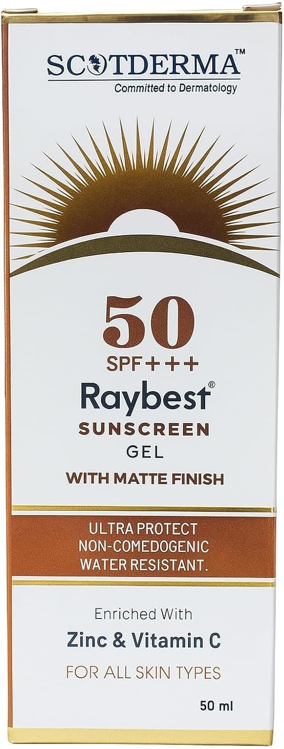 Raybest SPF 50+++ Sunscreen Gel with Matte Finish, Ultra Protect, Non-Comedogenic, Water Resistant, Zinc & Vitamin C Enriched, For All Skin Types, 50ml
