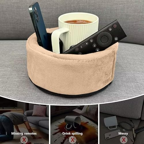 Couch Cup Holder Pillow, Sofa and Bed Organizer Caddy for Drinks, Remotes, Phones (Beige) - Thumbnail 2