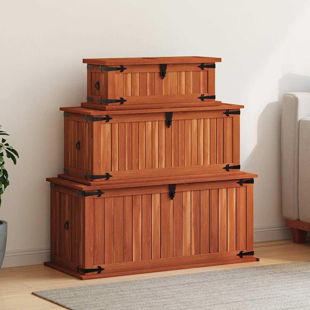 Juego de 3 baúles de madera maciza de acacia, color marrón