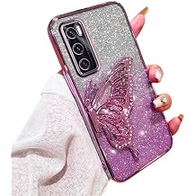 Compatible for VIVO V20 SE Case with Butterfly Stand, Clear Glitter Quicksand 3D Butterfly Bling, Soft Protective Cover Women Girls Case for VIVO V20 SE D