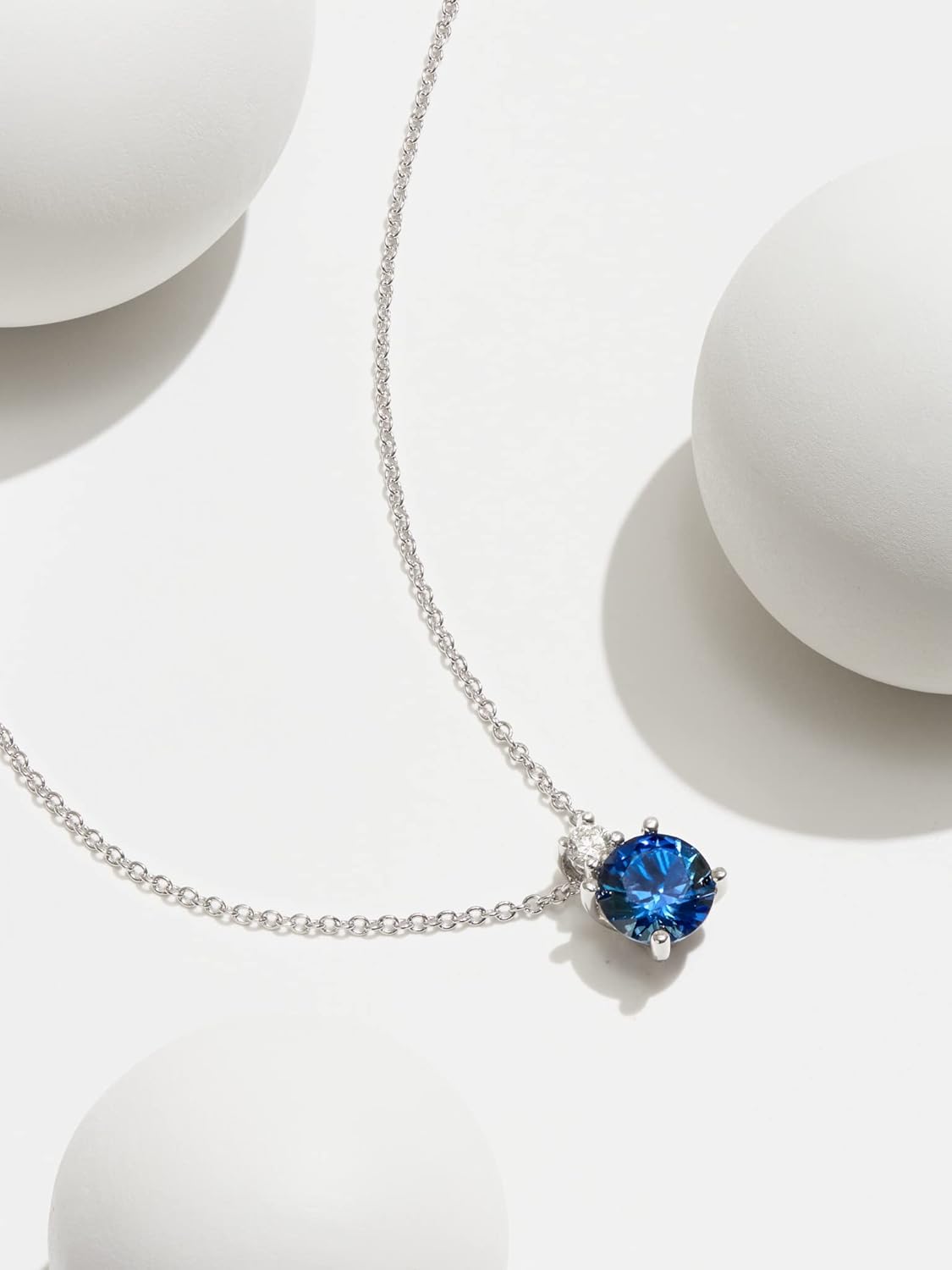 Amazon Collection Created Gemstone and 1/15 CT TW Lab Grown Diamond Pendant Necklace with Cable Chain in Platinum Over Sterling Silver, 18"+ 2" Extender - Image 5