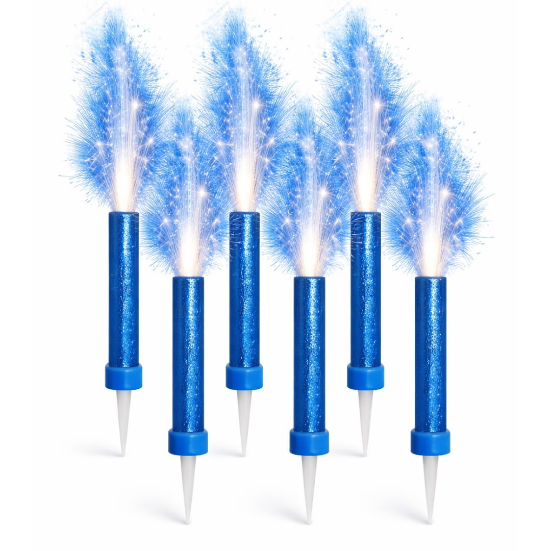 Ice Fountain Cake Sparkler Candles Birthday Cake Topper Firework Candles 15cm Indoor Sparkler Wedding Anniversary Party Decoration Colourful Cake Candles (Blue, 6 PCS)