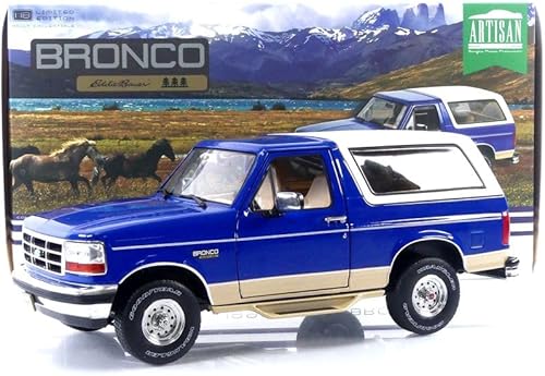 Miniatura 7 de 1996 Bronco Royal Blue y Tucson Bronze con parte superior blanca Artisan Collection 118 Modelo de auto fundido a presión por Greenlight 19136