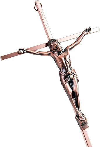 Miniatura 9 de Crucifijo de pared, cruces de crucifijo católico de metal para pared, 10 pulgadas, plata brillante