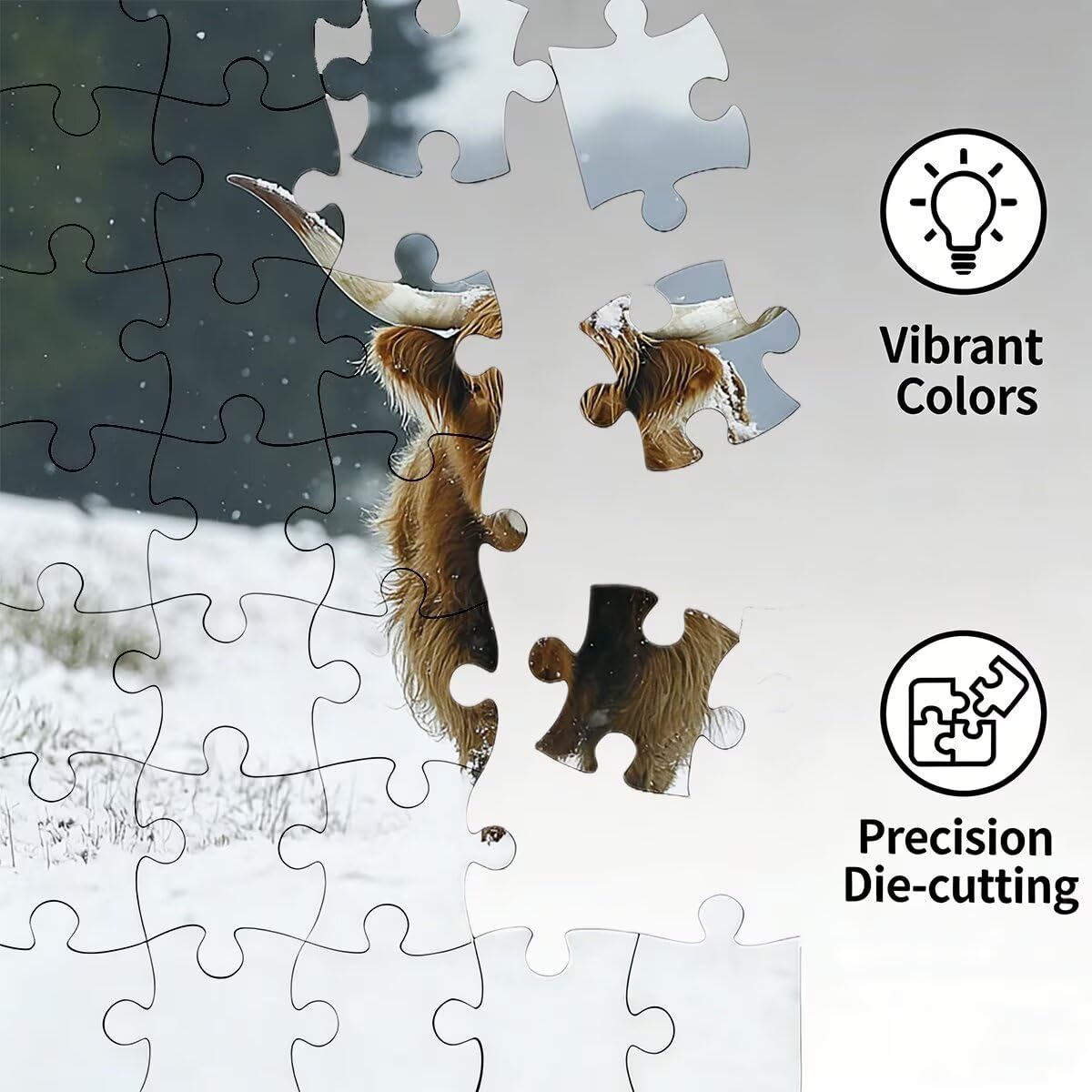 Puzzle 1500 elementów krowa, puzzle ze śniegiem dla dorosłych, klasyczne puzzle gry edukacyjne do aktywności rodzinnej, najwyższej jakości drewniane puzzle z pudełkiem na prezent dla mężczyzn i kobiet