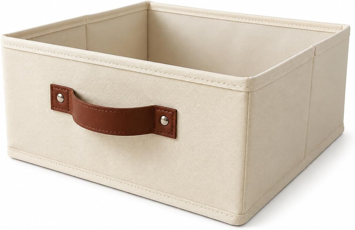 Pantry Storage Bin with Reinforced Sides & Faux Leather Handle
