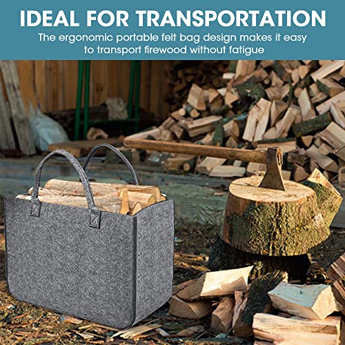 2 Stück Filztasche Kaminholztasche aus Filz Kaminholzkorb Filztaschen Einkaufskorb Brennholzkorb für Filzkorb, Shopper, Holz, Zeitungen, Einkaufstasche, Große Faltbarer Tragbare-5
