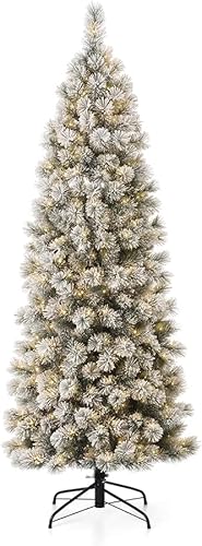 Miniatura 8 de glitzhome Árbol de Navidad artificial de abeto flocado de lujo de 8 pies, árbol de Navidad con bisagras con 450 luces blancas cálidas, tres