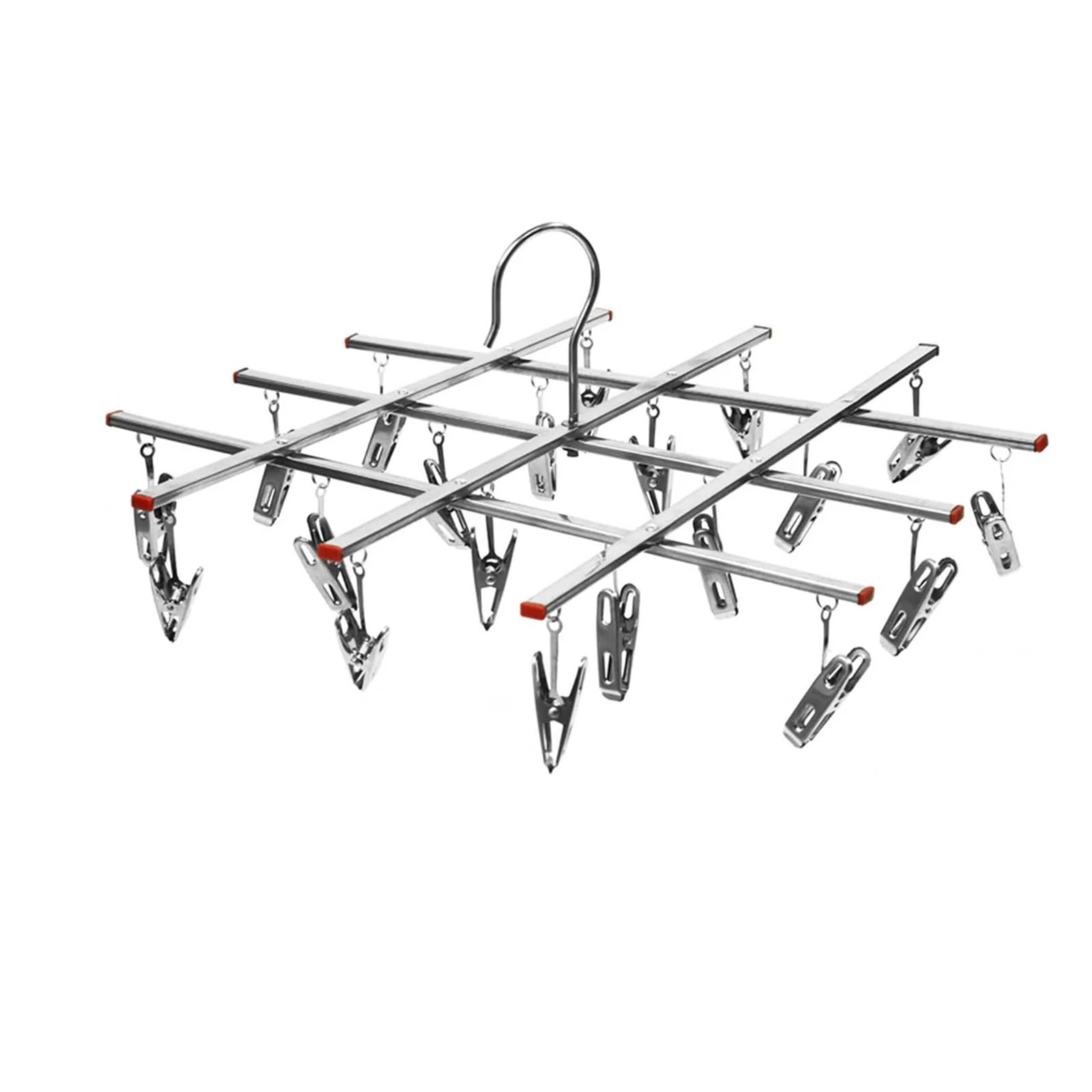 AXYLQJVZNC Stainless Steel Folding Drying Rack with 20/35 Clips, Windproof Hanger with Swivel Hook(20 Cilps)