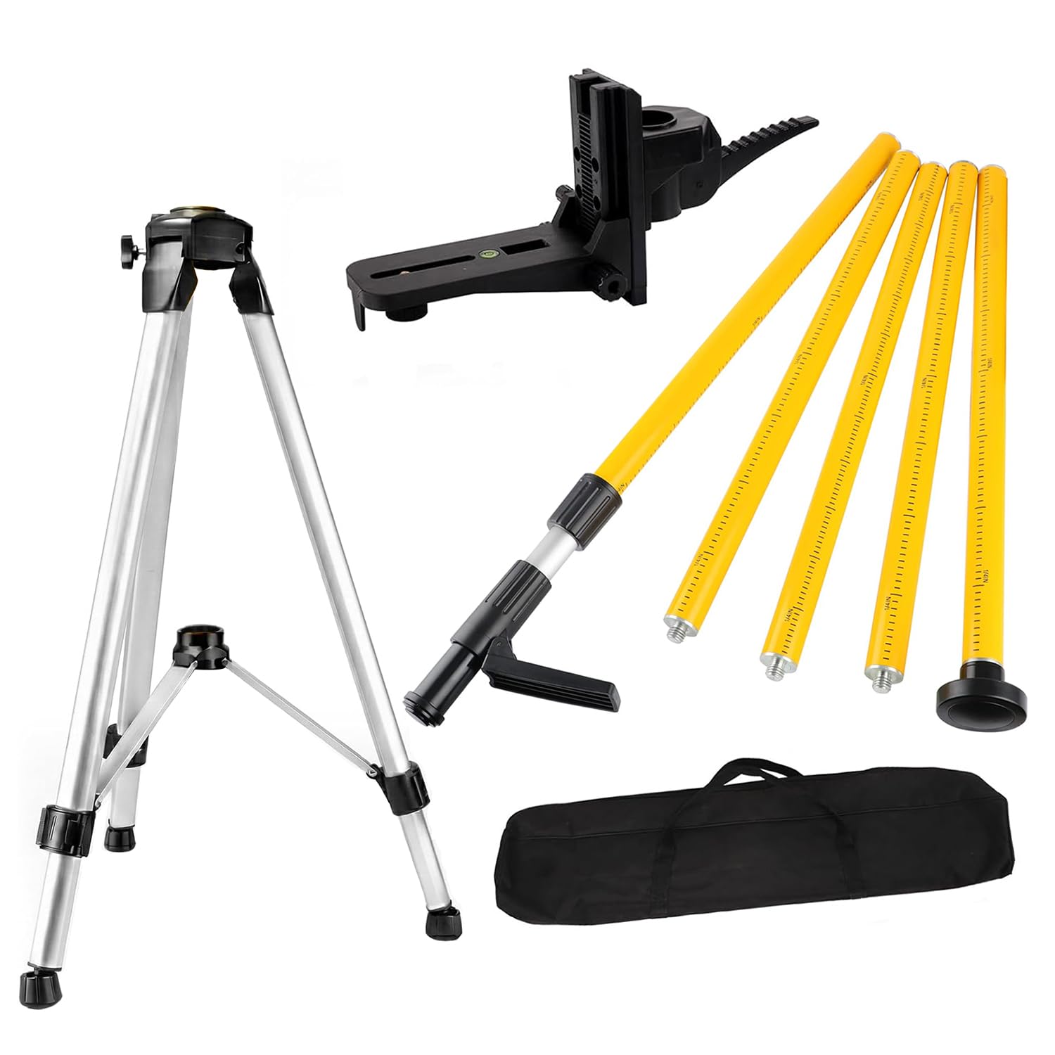Poziomica laserowa, drążek teleskopowy 3,7 m ze statywem, uchwyt do poziomowania laserowego do laserów obrotowych i laserowych, uchwyt laserowy 1/4" x 20" i adapter gwintowany 5/8"-11