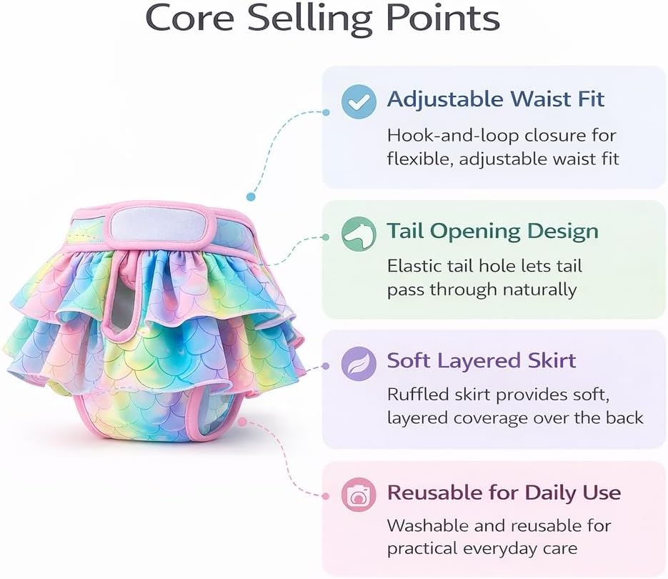 Goat Diaper for Female Goats, Reusable Goat Diaper Skirt with Adjustable Waist Fit, Tail Opening and Soft Layered Ruffle Design, Washable Baby Goat Diaper for Small Female Goats(Pink,S)