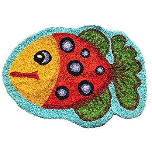 Ustide Cute Fish Rug Blue Handmade Bath Mat Animal Rugs For Kids Washable Non-Skid Floor Rugs For Bedroom Doormats 2X3 #TOP5