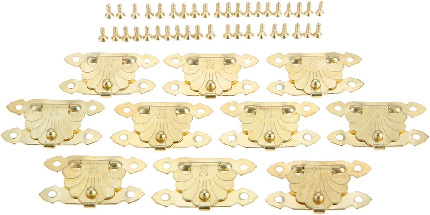 Hebilla de bloqueo segura, cierre de ojo de gancho con hebilla de cierre retro antiguo, 10 piezas de latón/oro hebilla de candado de madera caja de regalo de joyería decoración cierre de hebilla muebl