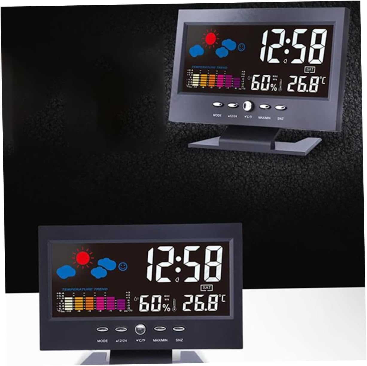 Reliable Electrical Meteorology, pantalla LED creativa a Color, reloj de pronóstico del Tiempo, reloj despertador con retroiluminación de calendario perpetuo de temperatura y humed