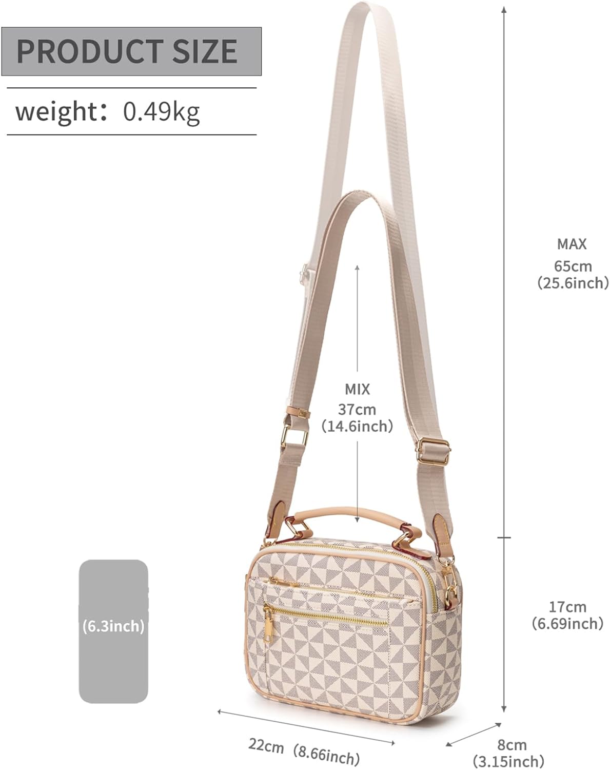 Fashion Designer White Shoulder Bag for Women Faux Leather Checkered Purse PU Cross... - Image 5