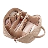 Makeup Bag Travel Toiletry Bag, Puffy Padded Make Up Bags for Women, Waterproof Cosmetic Organizer, Makeup Organizer Wide-open Pouch Purse, Travel Essentials for Toiletries Accessories Storage (Khaki)