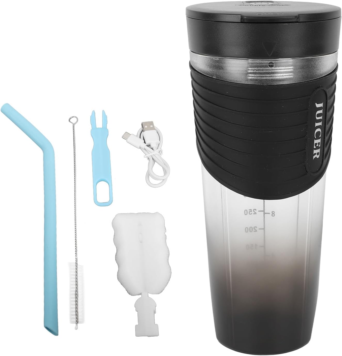 Portable Blender with 20,000RPM Motor, Rechargeable Battery 6 Stainless Steel Blades for Smoothies Shakes Home Outdoor (Black)