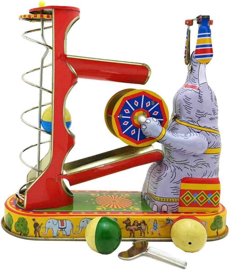 Charmgle Spring Wind-up Toy Elephant Playing Balls Game Nostalgic Theme Adult Tin Toy Novelty Gifts Halloween Party Favor Ornaments Decoration Toy