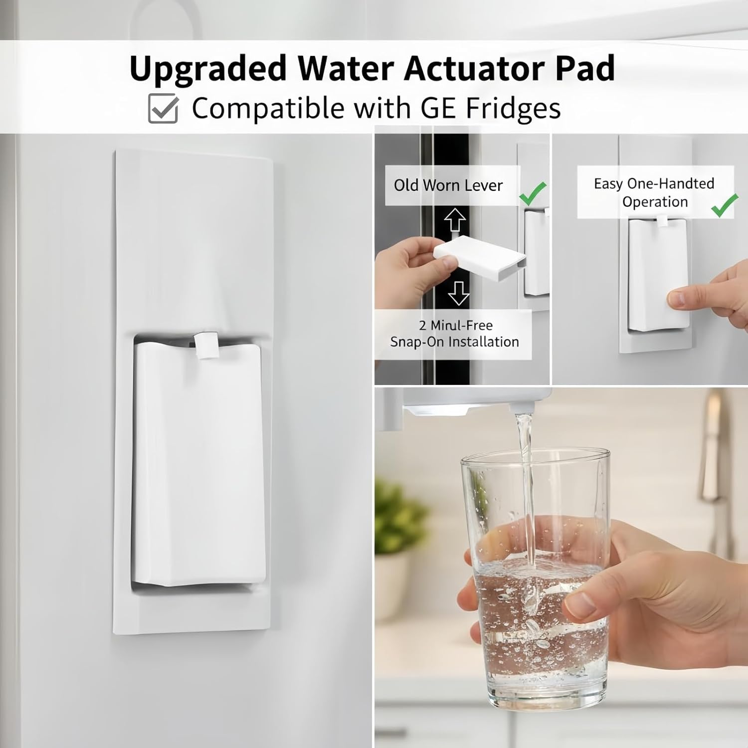 Refrigerator Water Dispenser Lever Replacement Compatible with GE Fridges Upgraded Pressure-Sensitive Actuator Pad, Tool-Free Snap-On Installation, Durable Reinforced Accessory for Built-in Dispensers
