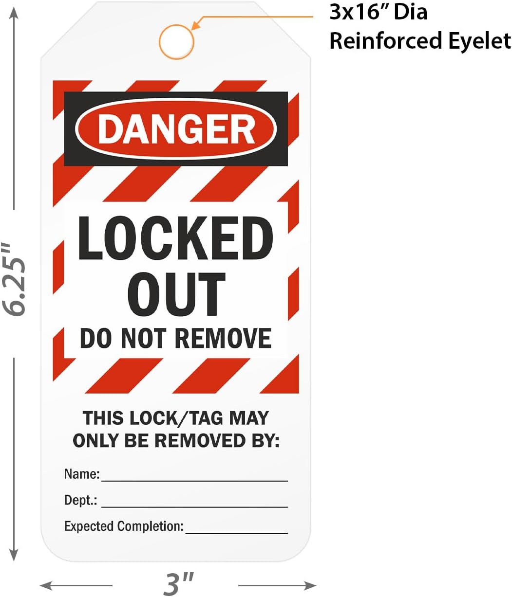 SmartSign Pack of 100 “Danger - Locked Out, Do Not Remove” 2-Sided Safety Tags in Dispenser Box| 3" x 6.25" Plastic