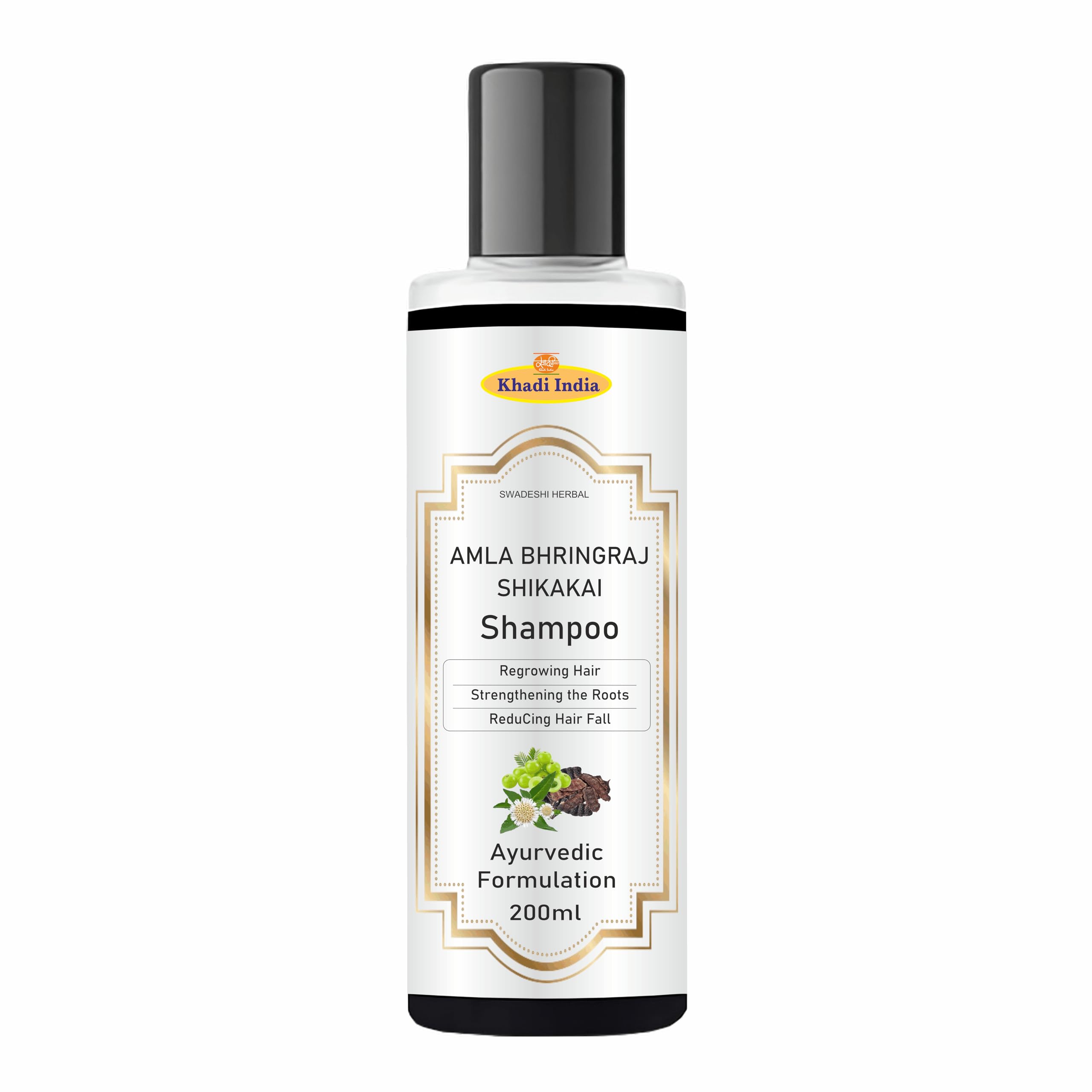 Khadi Amla Bhringraj Shikakai Shampoo – 100% Natural Ayurvedic Cleanser for Strong, Healthy Hair – Sulfate-Free, Paraben-Free – Reduces Hair Fall & Da
