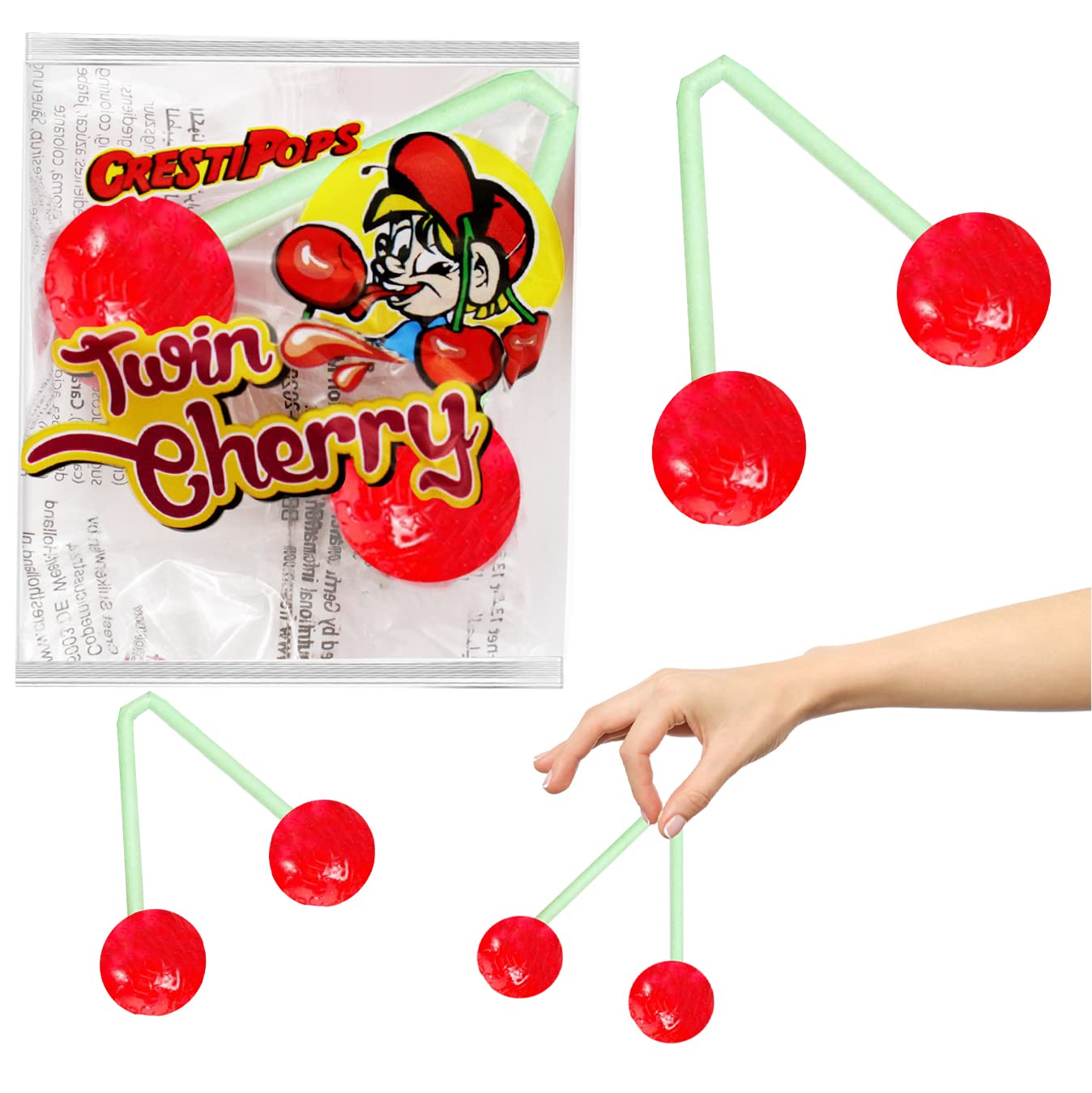 Twin Cherry Lollipops, Hard Candy Suckers, NonGMO, Individually Wrapped (12Pack