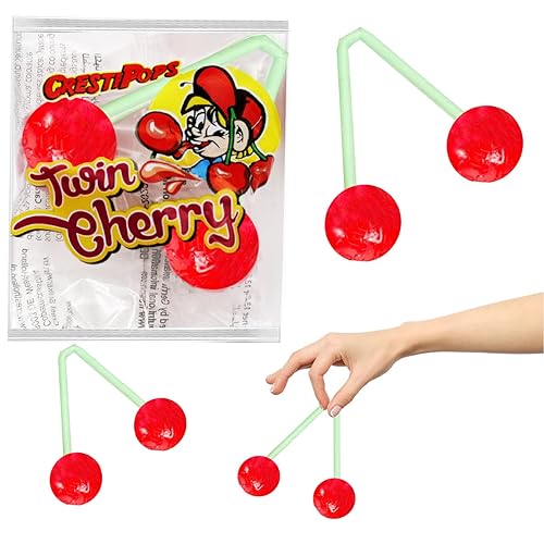 Paletas de cereza gemelas, chupones de caramelo duro, sin OMG, envueltas individualmente (paquete de 24)