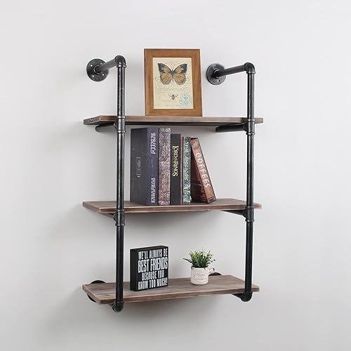Miniatura 44 de MBQQ, Estantes de tubería industrial con madera, estante de montaje en pared rústico, estantería de metal colgada, estantería flotante de