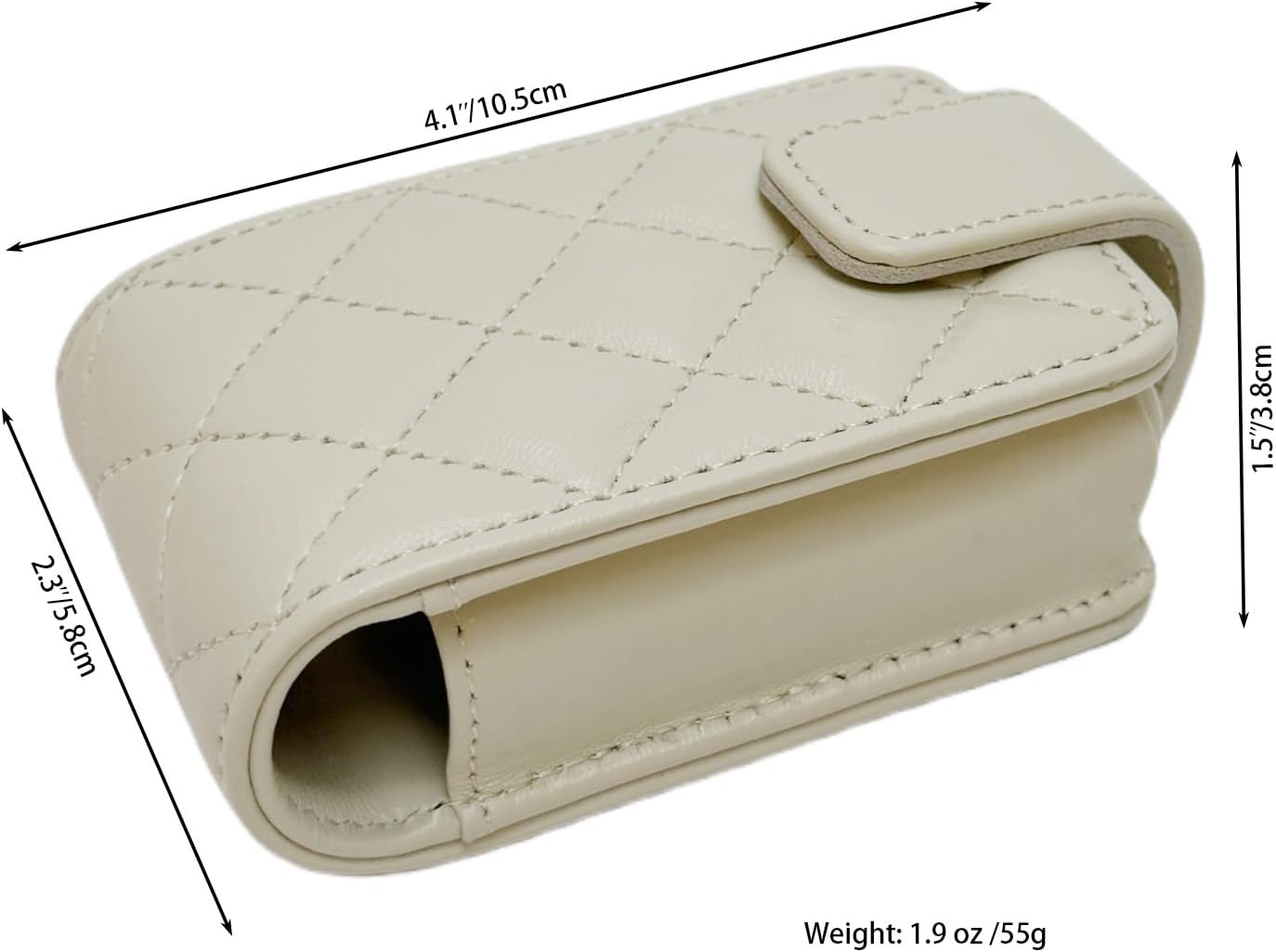 AgentMoon Luxury Handheld Lipstick Pouch with Mirror,Genuine Leather Lip Balm Case with Clamshell Magnetic Hidden Clasp,Exquisite Travel Makeup Lipstick Case. 4.1x2.3x1.8 inches (White Rhombus)