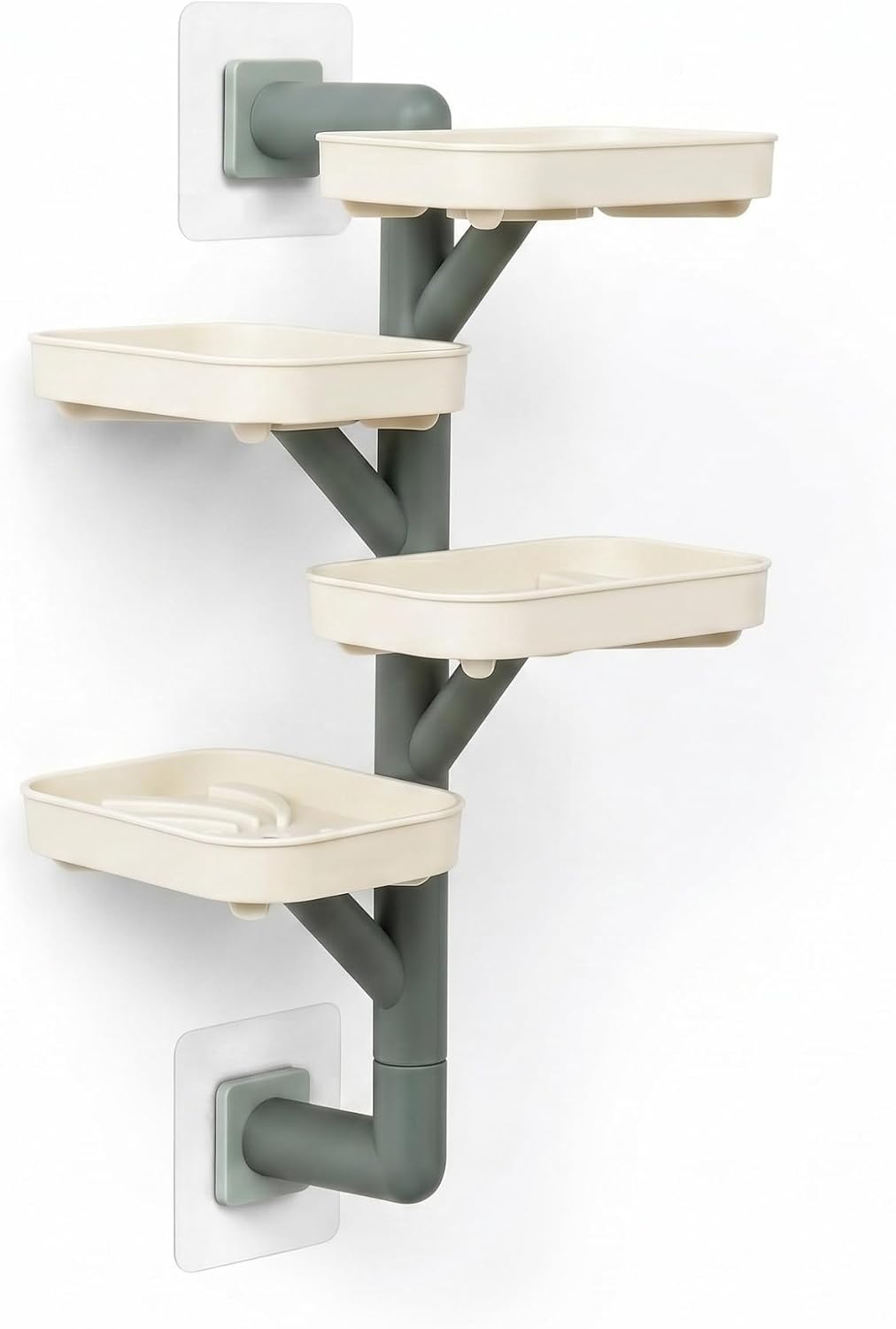 4-Tier Soap Dish for Shower, Bar Soap Holder for Shower, Self Draining (Grey-White)