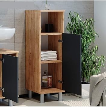 Tek Kapaklı 3 Raflı Banyo Dolabı Havlu Dolabı Sabunluk Kiler Dolabı Erzak Dolabı Çamaşır Dolabı Meşe Antrasit