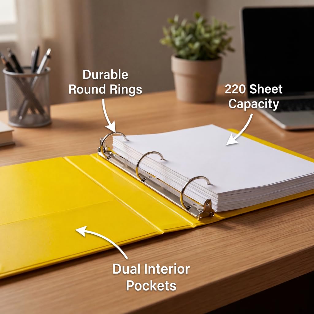 Lot de 6 classeurs à 3 anneaux de 2,5 cm, sans PVC, anneaux ronds durables, pochettes transparentes, peut contenir 220 feuilles, pour l'école, le bureau, la maison