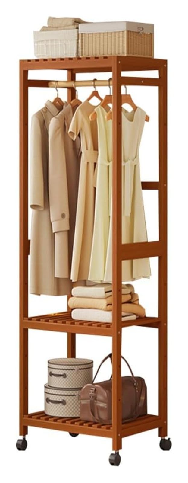 XDLEDMKIZ Freestanding Clothes Rack with 2 Shelves, Adjustable Garment Stand for Bedroom, Space-Saving Clothing Hanger, Sturdy Wardrobe nizer