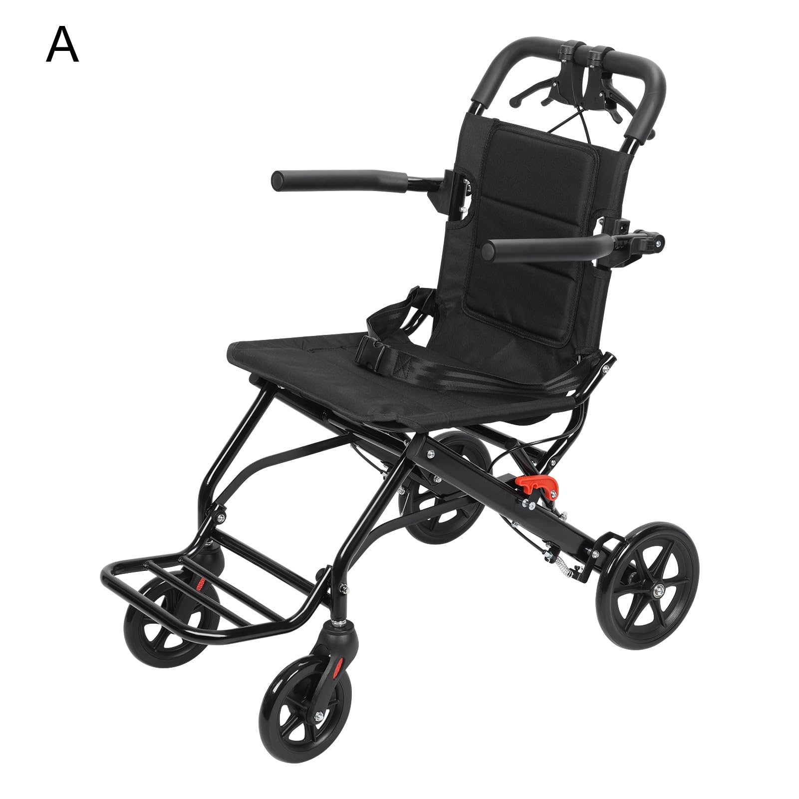 Fauteuil roulant manuel pour adultes âgés, fauteuil de transport pliable léger, fauteuils roulants voyage avec support 220 lb, scooter mobilité à poussée manuelle barre A