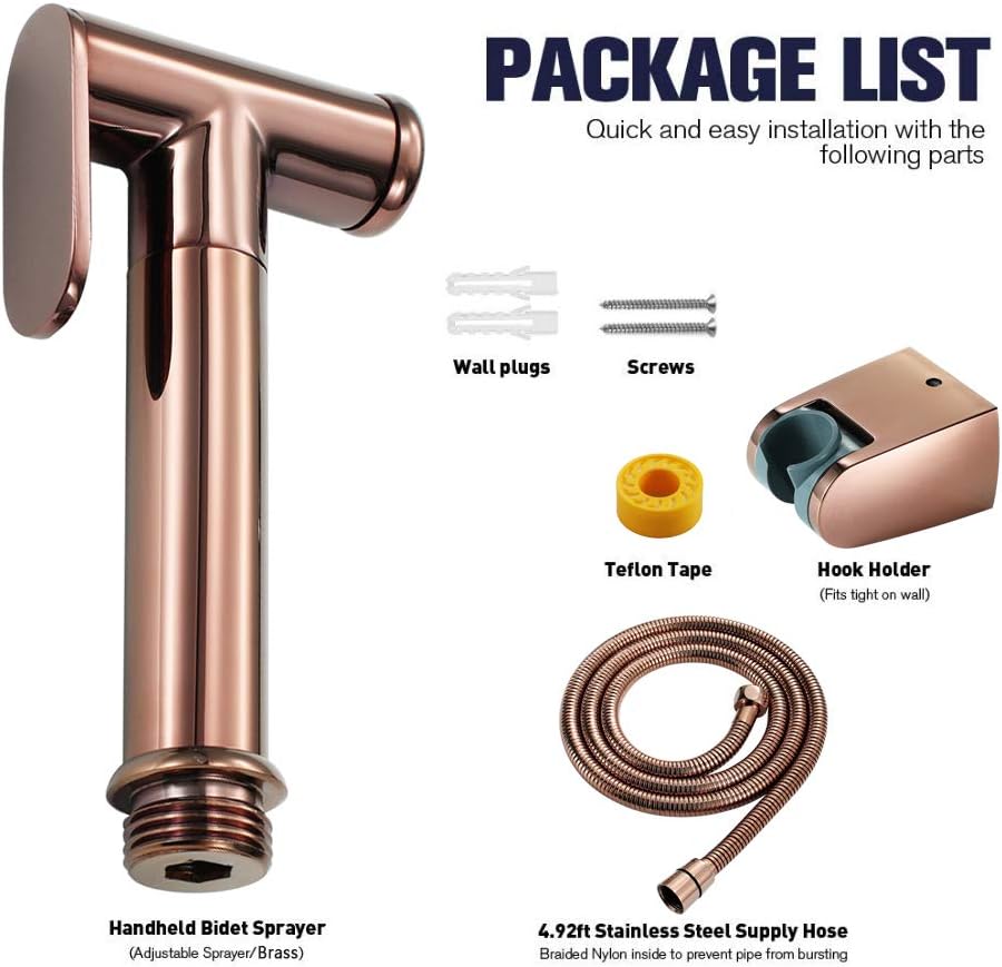 Handheld Bidet Sprayer for Toilet Cloth Diaper Sprayer Brass Rose Gold Portable Cloth Diaper Wash Shower Sprayer Set with Single Cold Wall Mounted Bidet Attachment for Personal Hygiene