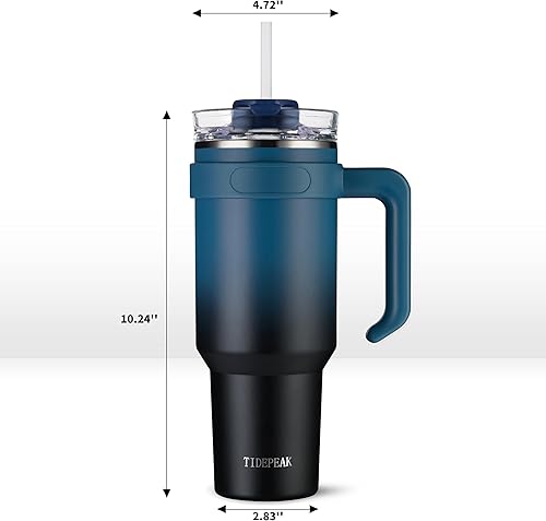 Miniatura 4 de TIDEPEAK Botella de agua aislada de 40 onzas con asa y pajilla, botella de agua deportiva de metal grande, taza de café térmica de viaje de acero