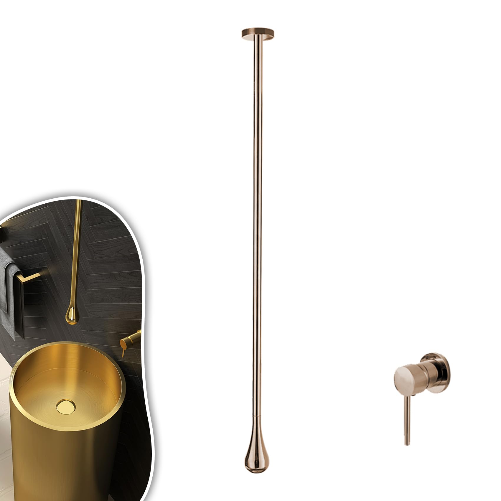 Ceiling Mounted Bathroom Faucet, Bathroom Sink Hanging Faucet, Hot and Cold Switch (Rose Gold, Wall Switch)