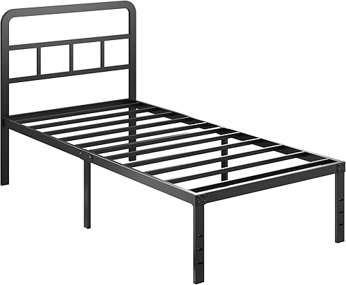 Miniatura 9 de Base de cama individual XL de 16 pulgadas con cabecero, plataforma de metal resistente, no necesita somier, base de colchón de listones de acero