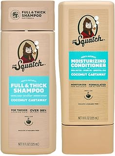 Dr. Squatch Full + Thick Men's Shampoo and Conditioner Set - For Fuller, Thicker-Looking Hair - Natural Shampoo and Conditioner for Men - Coconut Castaway (11 fl oz, 2-Pack)