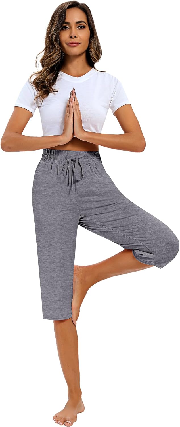 Riyiper 3 Pack Women Capri Pants, Causal Drawstring Lounge Yoga Capri Sweatpants Loose Wide Leg Crop Jogger Pant with Pockets - Image 7
