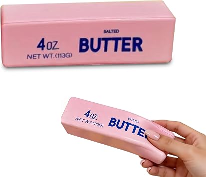 Butter Squishy, Cheese Squishy, Salted Butter Design Stress Relief Squishies for Desk, 4oz Replica Sensory Fidget for Adults, Funny-Themed Office Decor Pink Butter