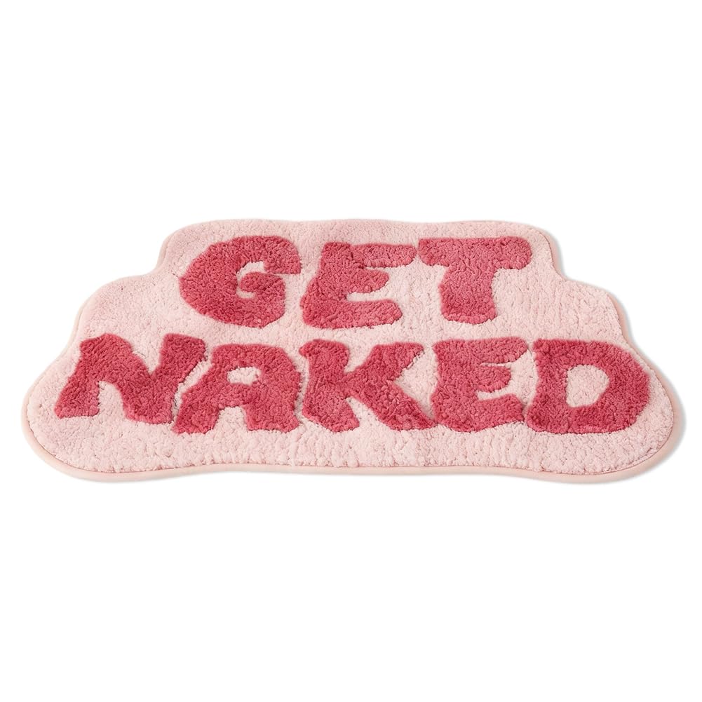 Vexthorion Get Naked Bath Mat 50 x 80 Cm,Pink Bathroom Mats,Non Slip Bath Mats For Bathroom, Colourful Letters Soft Microfiber Bathroom Mat, Machine Washable Rug