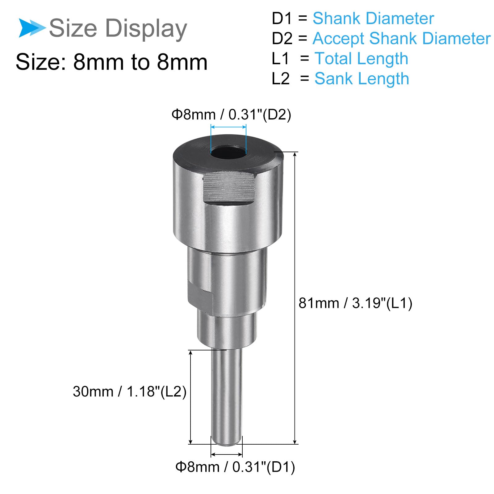 CoCud Router Collet Extension Rod Converter Adapter, 8mm to 8mm 0.3 Shank, Milling Rod Chuck Extender - Image 2